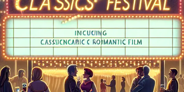 A vibrant outdoor film festival celebrating classic erotic cinema, with enthusiastic fans and colorful decorations under a starry sky.