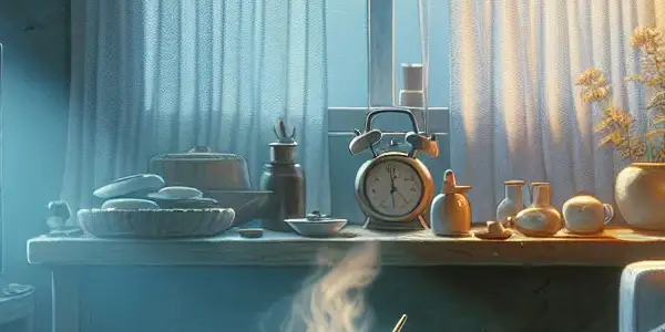 A cozy living room with tea and rice, embodying warmth and simplicity in everyday life.