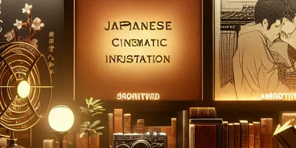 A cozy reading nook with a person immersed in an erotic novel, surrounded by hints of Japanese adult films.